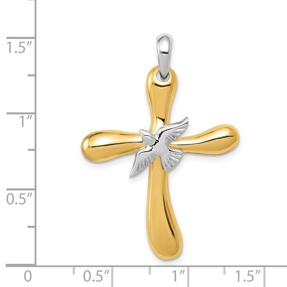 14k Two Tone Gold Rounded Dove Cross Pendant, 26 x 38mm - Picture 4 of 5